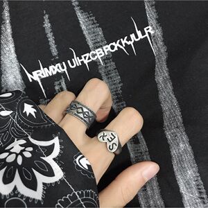 gd权志龙戒指日韩ins原宿复古做旧男女情侣心形sex个性嘻哈指环潮