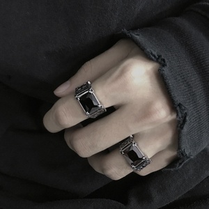 G-Overshare 欧美复古方形宝石戒指男女潮流嘻哈个性时尚钛钢指环