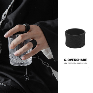 G-Overshare 黑色小众设计戒指男女时尚潮酷个性高级纹理绷带指环