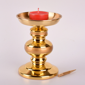 黄铜粉金烛台湾工艺酥油灯座葫芦针烛台供佛酥油灯长明灯底座黄铜