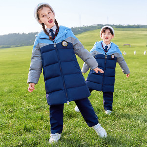 小学生校服冬季加厚棉衣新款洋气男女班服北方长款大衣英伦风套装