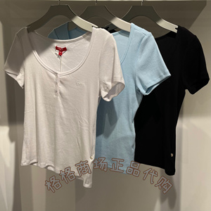 正品GUESS专柜发货24夏女士新款纯色正肩圆领短袖T恤Q4PI08K2Q40