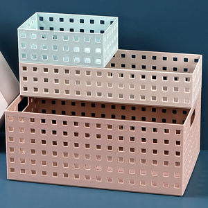 长方形可叠加桌面收纳盒塑料整理框子卧室抽屉杂物储物直角筐纯色