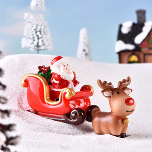 微景观树脂工艺品圣诞造景摆件麋鹿老人雪橇鹿车火车头车箱装饰品