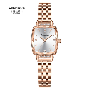 希仕顿正品手表女简约气质时尚大气镶钻钢带女士品牌轻奢方形绿表