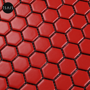 时尚简约大红色瓷砖小六角马赛克酒店餐厅工装会所艺术背景墙地砖