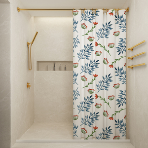 美式浴帘套装免打孔浴室洗澡挂帘子卫生间防霉磁吸窗帘隔断防水布
