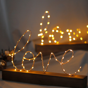 北欧ins创意家居摆件卧室床头 铁艺木底字母小夜灯圣诞节生日礼物