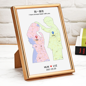 异地恋地图画丨520情人节送给男女朋友纪念意义军恋好物情侣礼物