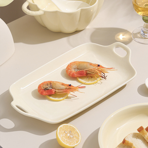 奶油风双耳鱼盘家用蒸鱼盘子高级感陶瓷鱼碗鱼盆餐具装鱼碟子