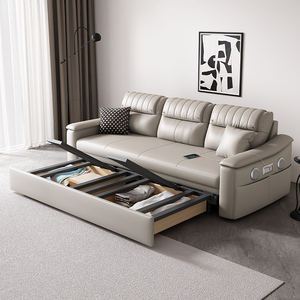 客厅简约现代折叠沙发床两用皮质多功能带收纳坐卧两用一体网红款