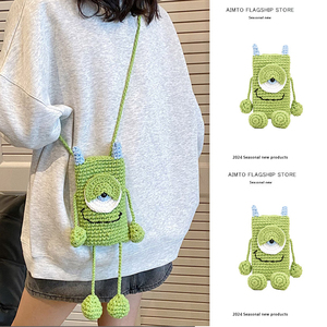 夏季迷你针织儿童包包女2024新款稀奇古怪可爱手工编织谢凯手机包