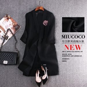 MIUCOCO 这个价很值！用料给力 韩版棉麻外套7分袖中长款西装 女