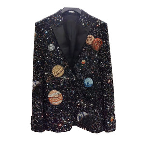 rokki hu slp权志龙银河星空手工缝制钻饰亮片西服外套