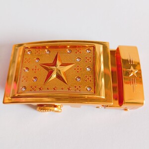 24k金色水晶玻璃面皮带扣头腰带头自动扣裤带头外串虎牙固定3.5cm