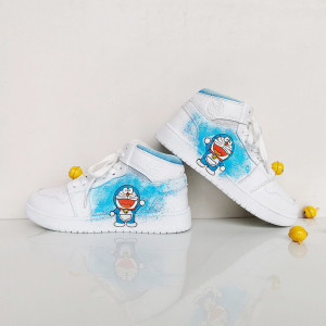 回力联名机器猫高帮空军一号aj手绘定制涂鸦正品板鞋情侣小白鞋