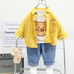 韩国男童宝宝春装套装三件套2024新款童装婴儿衣服儿童外套洋气潮