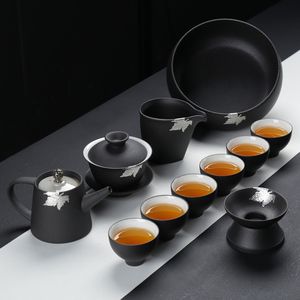 茶具套装家用简约现代客厅办公室整套黑陶瓷茶壶茶杯茶碗日式功夫