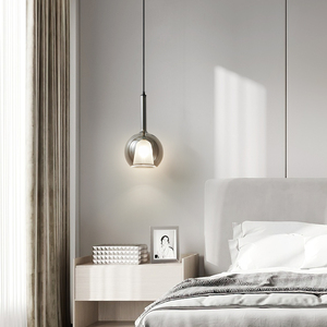 意式极简卧室床头灯现代简约全铜创意艺术玻璃餐厅吧台单头小吊灯