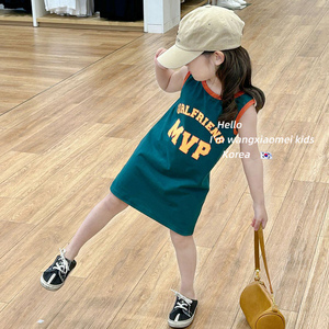女童连衣裙夏装2024纯棉运动休闲背心体恤裙韩式童装儿童篮球裙子