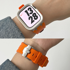 JUNMI适用于苹果手表iwatch98FKM氟橡胶表带apple watch7654321se代休闲运动透气表带41/45mm男女款半包软壳