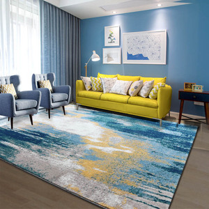 英爵北欧地毯客厅现代简约抽象蓝色茶几地毯卧室床尾家用加厚短毛