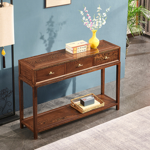 红木条案鸡翅木三抽条案堂屋家具平头案供桌客厅条柜