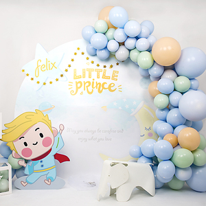 宝宝百天周岁生日派对气球布置套餐小王子男孩满月蓝色背景墙kt板