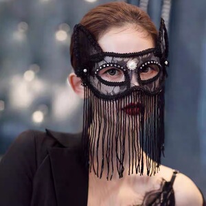 古风暗黑全脸流苏猫耳性感女神面具私人派对假面舞会万圣节