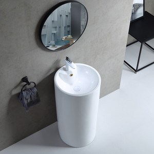 多美王旗舰店天猫复古圆形立柱盆洗手台盆一体落地立式洗脸盆柱式