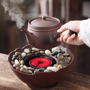 复古老岩泥陶壶围炉煮茶壶宽大口径带盖平底电陶炉侧把古法煮茶器
