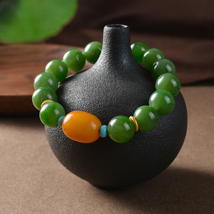 fs珠宝 足金俄罗斯碧玉蜜蜡枣珠绿松石手串