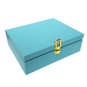 天蓝色高档礼品盒丝巾工艺品盒子精油水晶奖牌相册包装盒订制皮盒