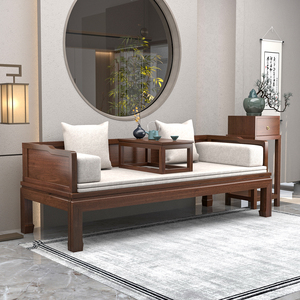 罗汉床新中式简约全实木推拉可伸缩禅意沙发小户型床塌白蜡木家具
