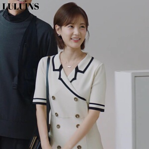 luluins我的时代你的时代艾情李一桐同款衣服短袖西装连衣裙女装