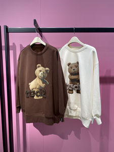 尤朵太平鸟花小熊卫衣ted联名纹样针织衫女圆领2021春季a6dcb1225