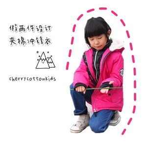 【5折不退换】女童宝宝冬季出口单好品质枚红洋气设计冲锋衣棉服