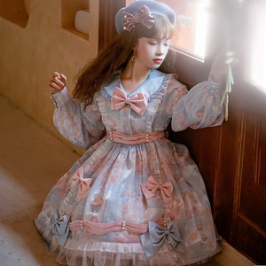樱花糖纸原创lolita裙少女短袖连衣裙夏甜美公主裙娃娃领可爱洋装