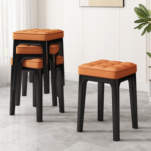 现代简约家用实木餐凳餐桌椅可叠放餐厅方凳椅子客厅矮凳软座高凳