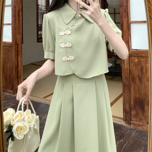 夏季大码新中式设计感假两件改良旗袍裙女显瘦遮肚减龄气质连衣裙