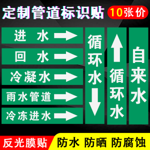 自来水循环水管道标识贴消防管道管路介质流向指示箭头色环标签标牌