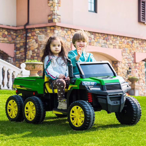 儿童电动带斗拖拉机六轮越野汽车可坐双人货车玩具四驱翻斗车超大