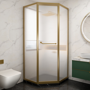 拉丝金色淋浴房钻石型平开门家用卫生间浴室干湿分离长虹玻璃隔断