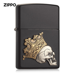 美国原装zippo打火机 黑哑漆骷髅皇冠贴章 29100 芝宝正品防风