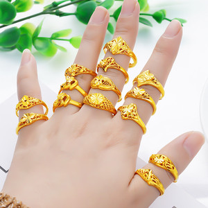 越南沙金戒指女款仿真黄金戒子活口可调节时尚镀金色饰品久不褪色