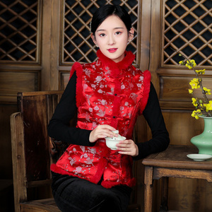 过年唐装女装旗袍小袄中国风红色中式上衣复古盘扣小棉袄汉服冬季