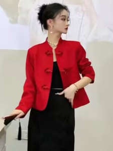 红色国风外套高级感短款外搭开衫秋冬新中式女装复古唐装盘扣上衣