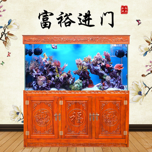 实木鱼缸新中式家用客厅布景生态实木水族箱金龙鱼缸红木底柜定制