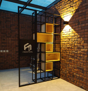 现代简约工业铁艺网格屏风餐客厅办公室隔断置物架装饰书柜背复古