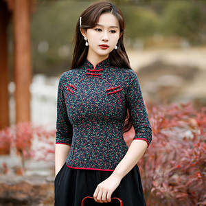 002人付款淘宝秋冬唐装中式改良上衣民族风女装复古长袖t恤苗族刺绣